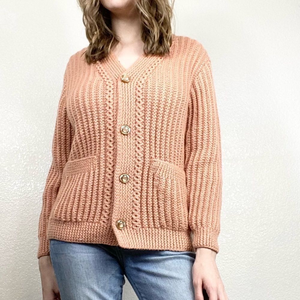 Vintage Light Orange Knit Button Up Cardigan Sweater